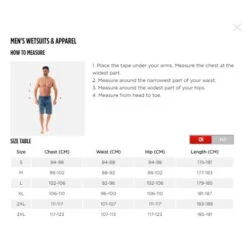 Jobe Neoprene Short -Water Sports Supplies jobe mens wetsuit size table 500x500 1